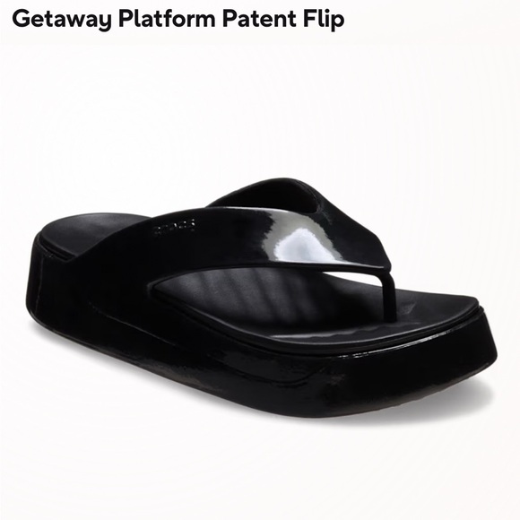 CROCS Black Patent Platform Sandals - Picture 6 of 7